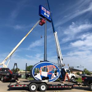 High Rise Sign Installation - Stadium Grill